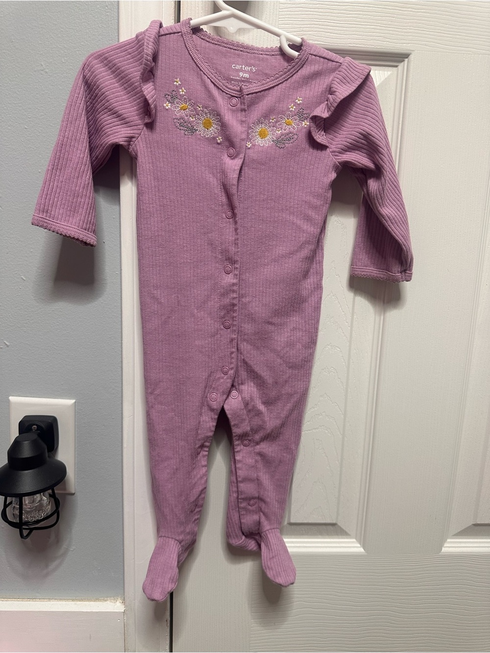 Carter's Purple Ribbed Floral Footed One-Piece